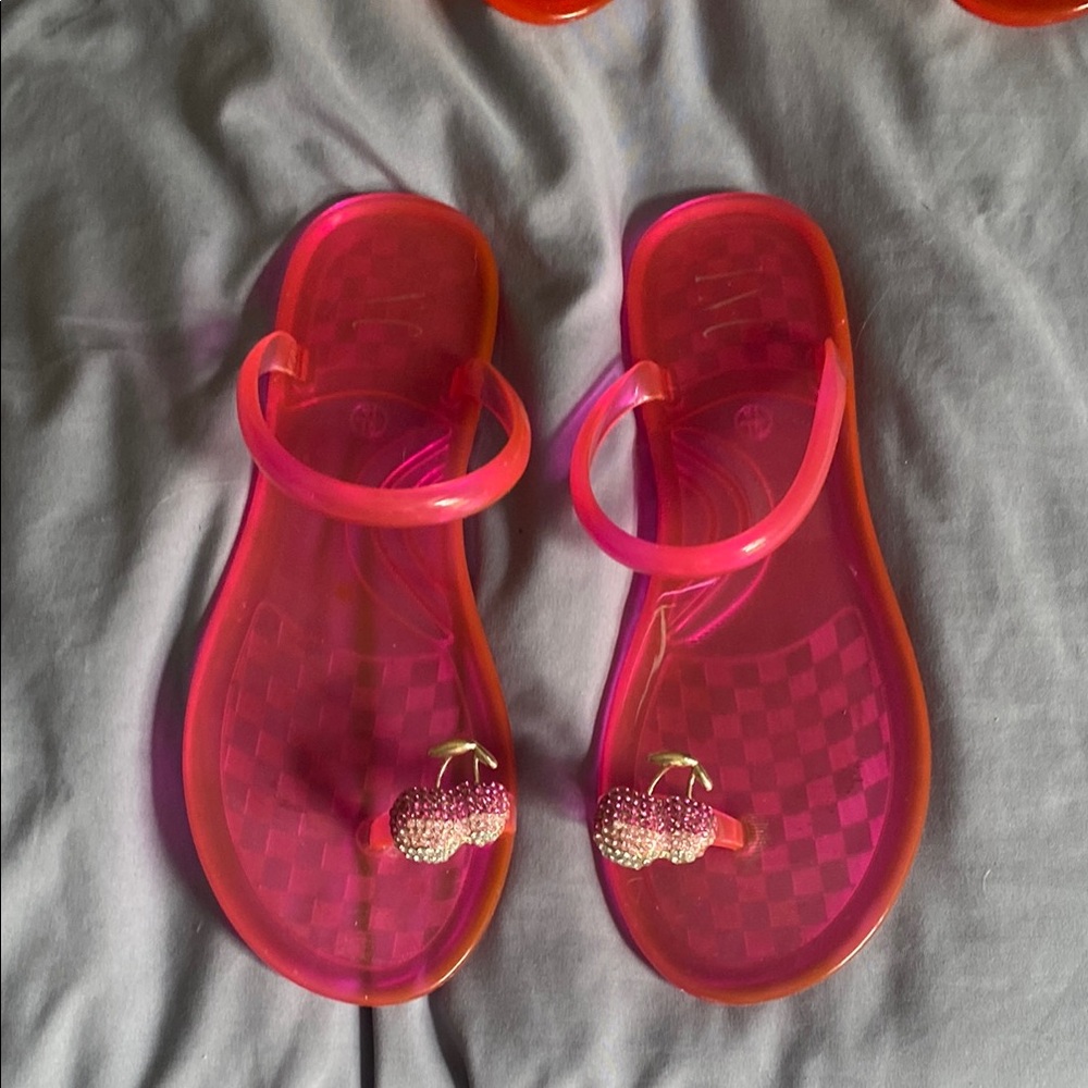 INC International Concepts Pink Jelly Sandals with Cherry Accents